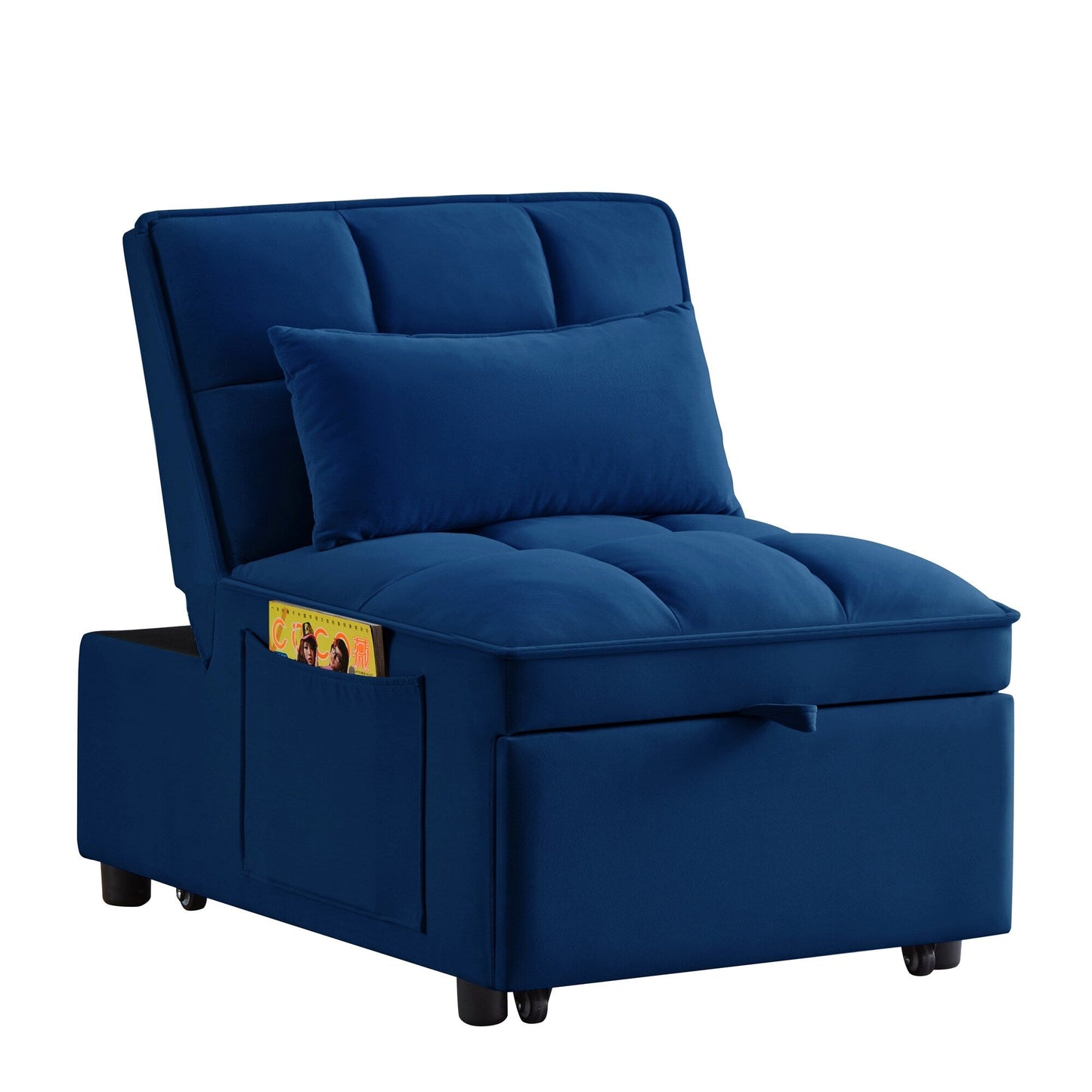 Canapé-lit pliant en velours bleu marine avec dossier réglable