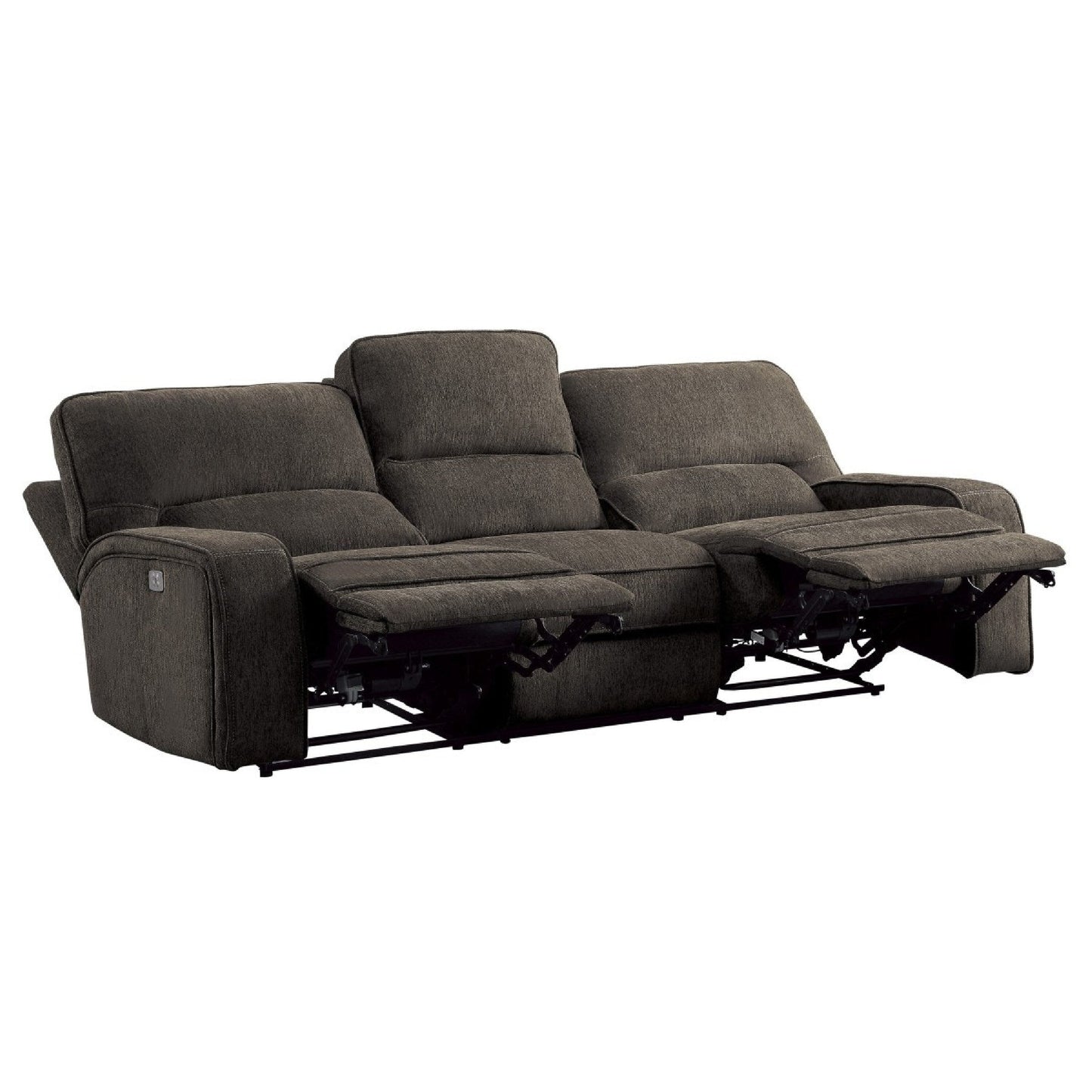 Canapé inclinable électrique Neo avec port USB, tissu chenille gris clair, 99 pouces