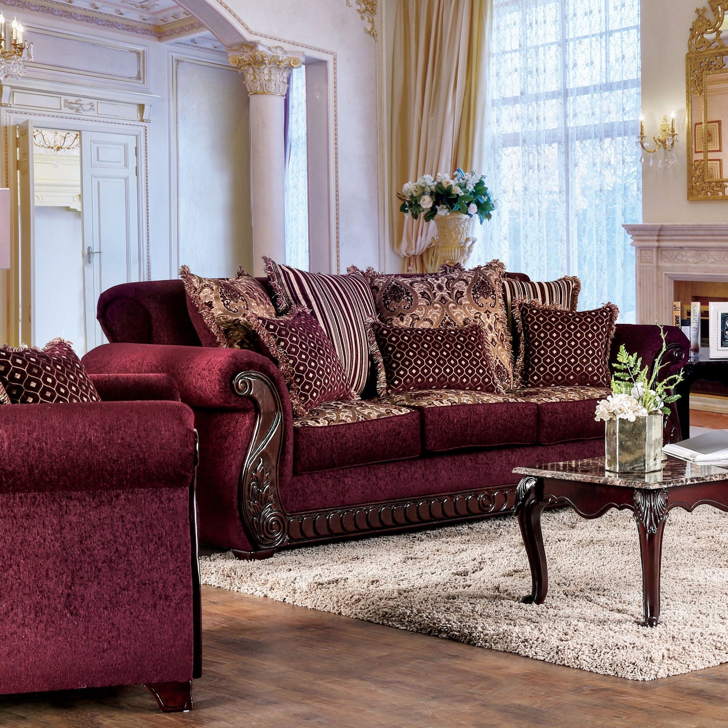 Canapé traditionnel Fova en tissu avec accoudoirs roulés par Furniture of America