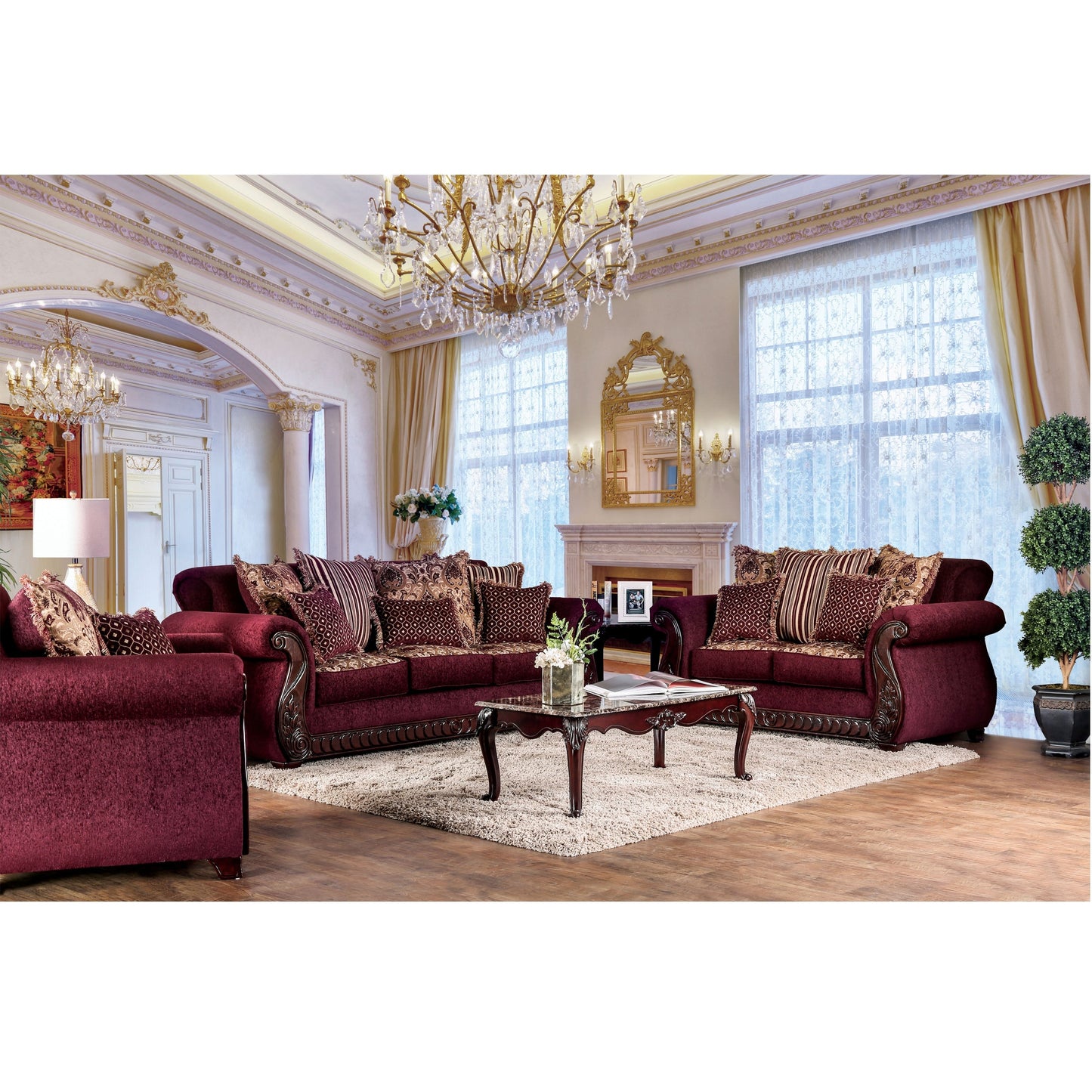 Canapé traditionnel Fova en tissu avec accoudoirs roulés par Furniture of America