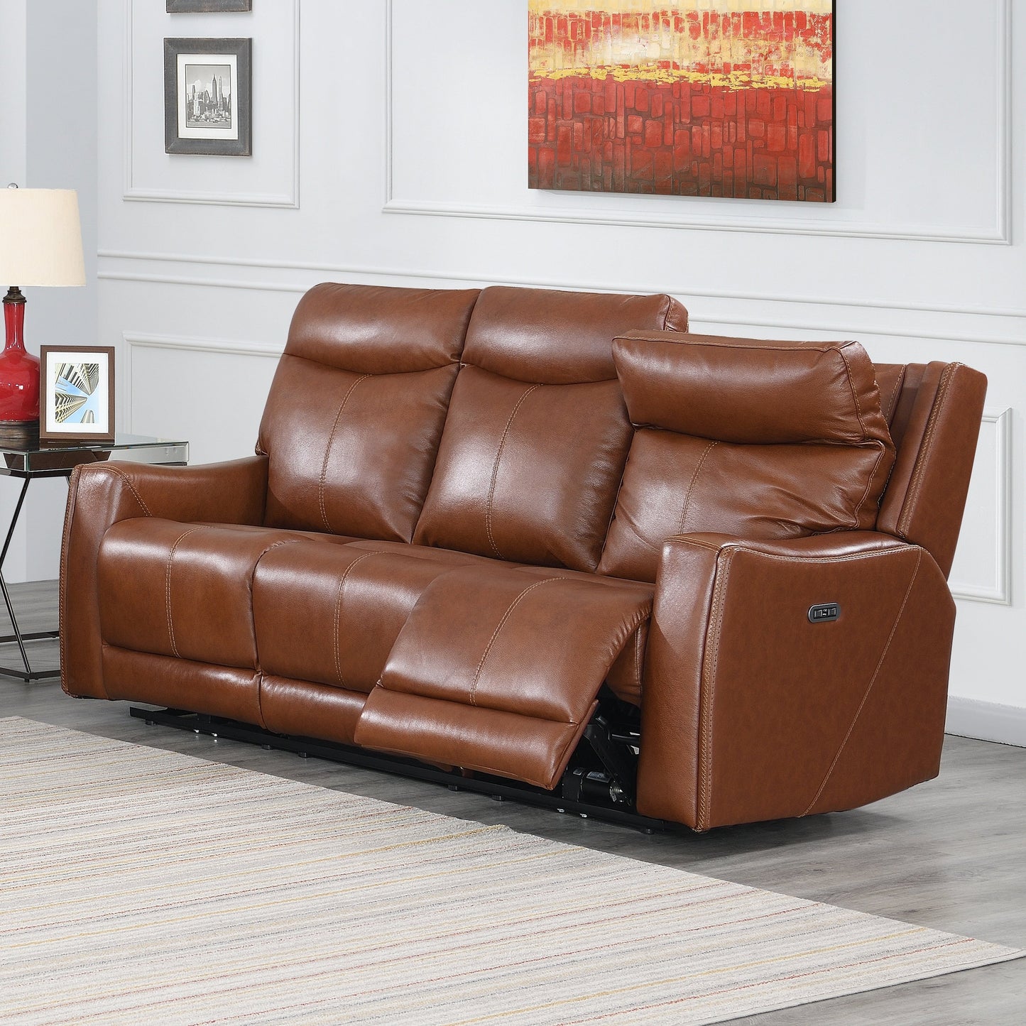 Canapé inclinable Newport Power en cuir pleine fleur Steve Silver