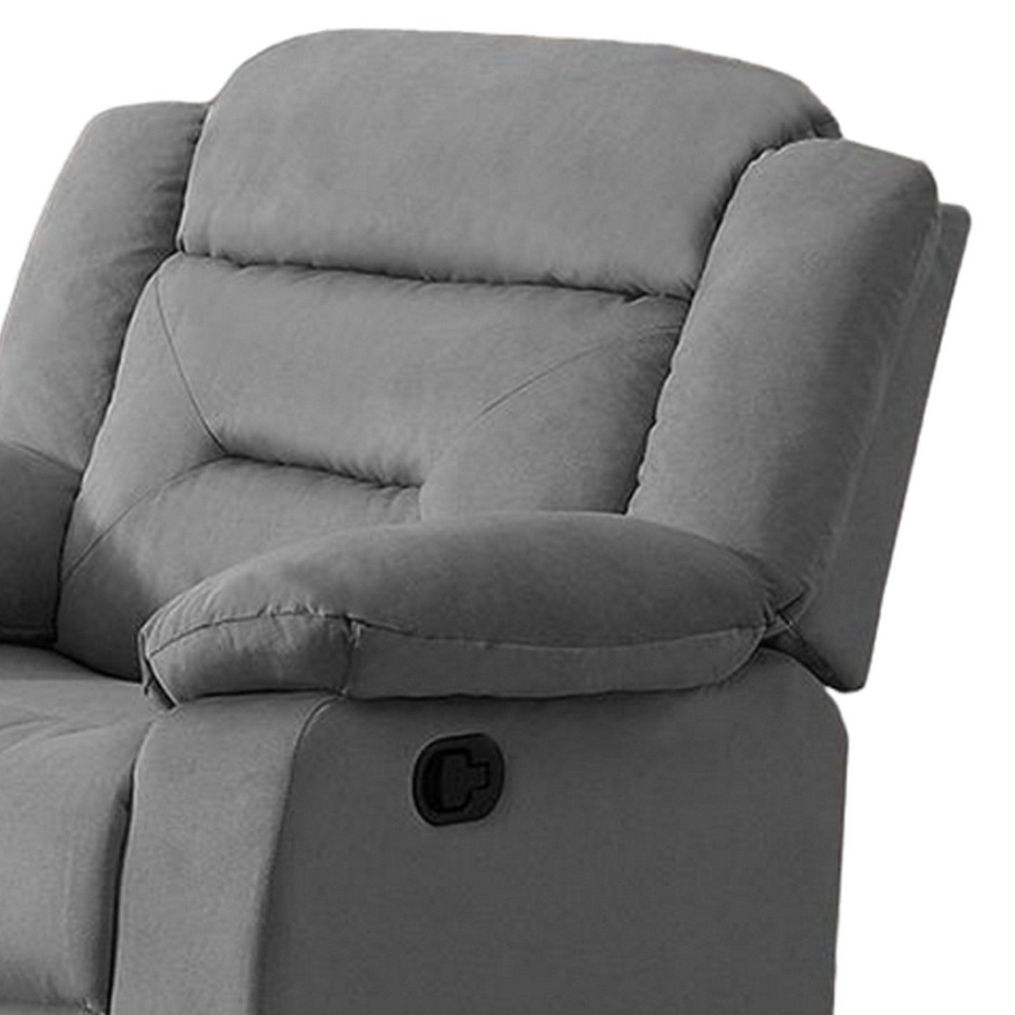 Fauteuil inclinable manuel Niko, velours gris clair capitonné doux, bois massif