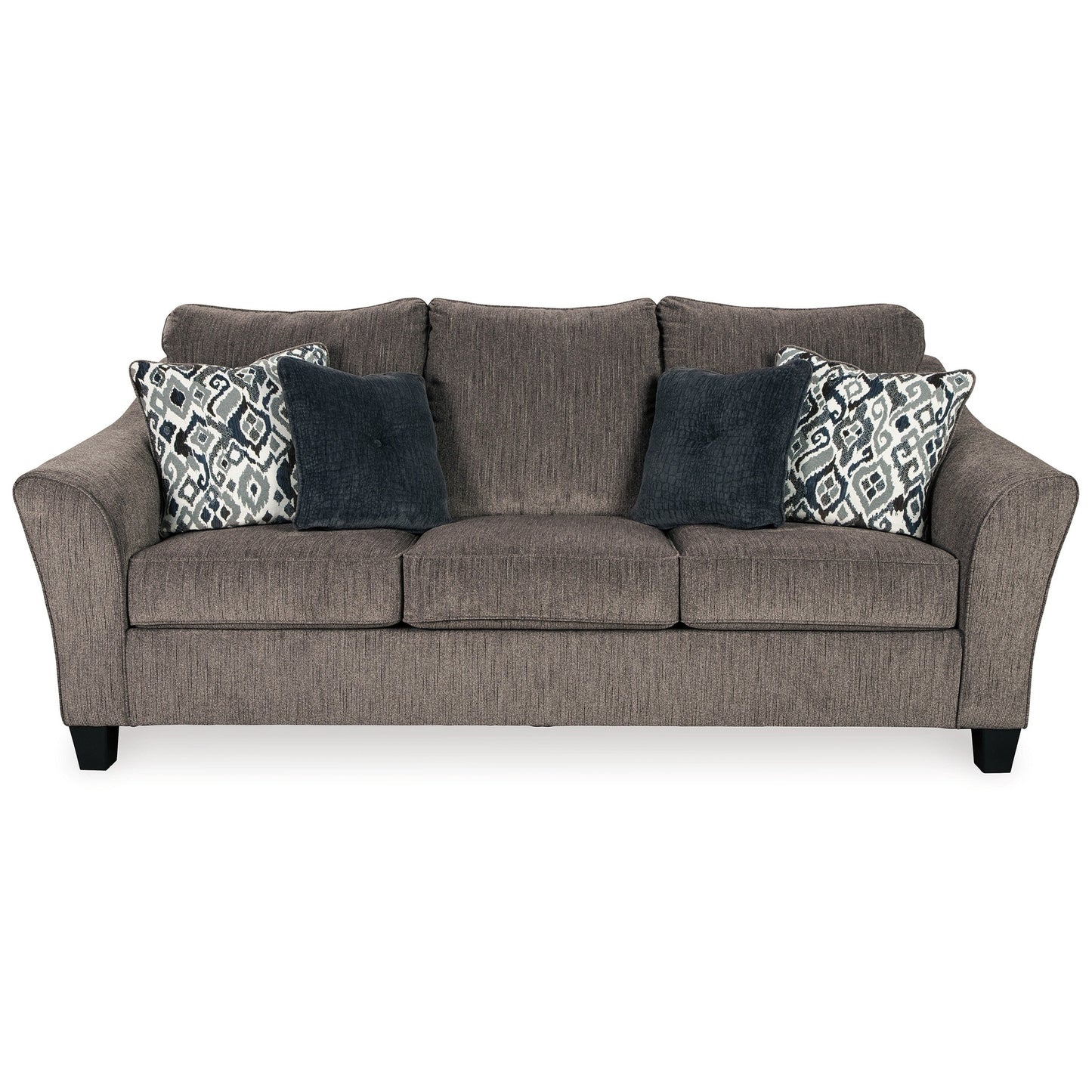 Canapé Nima, polyester gris ardoise, chenille, 4 coussins décoratifs, 233 cm