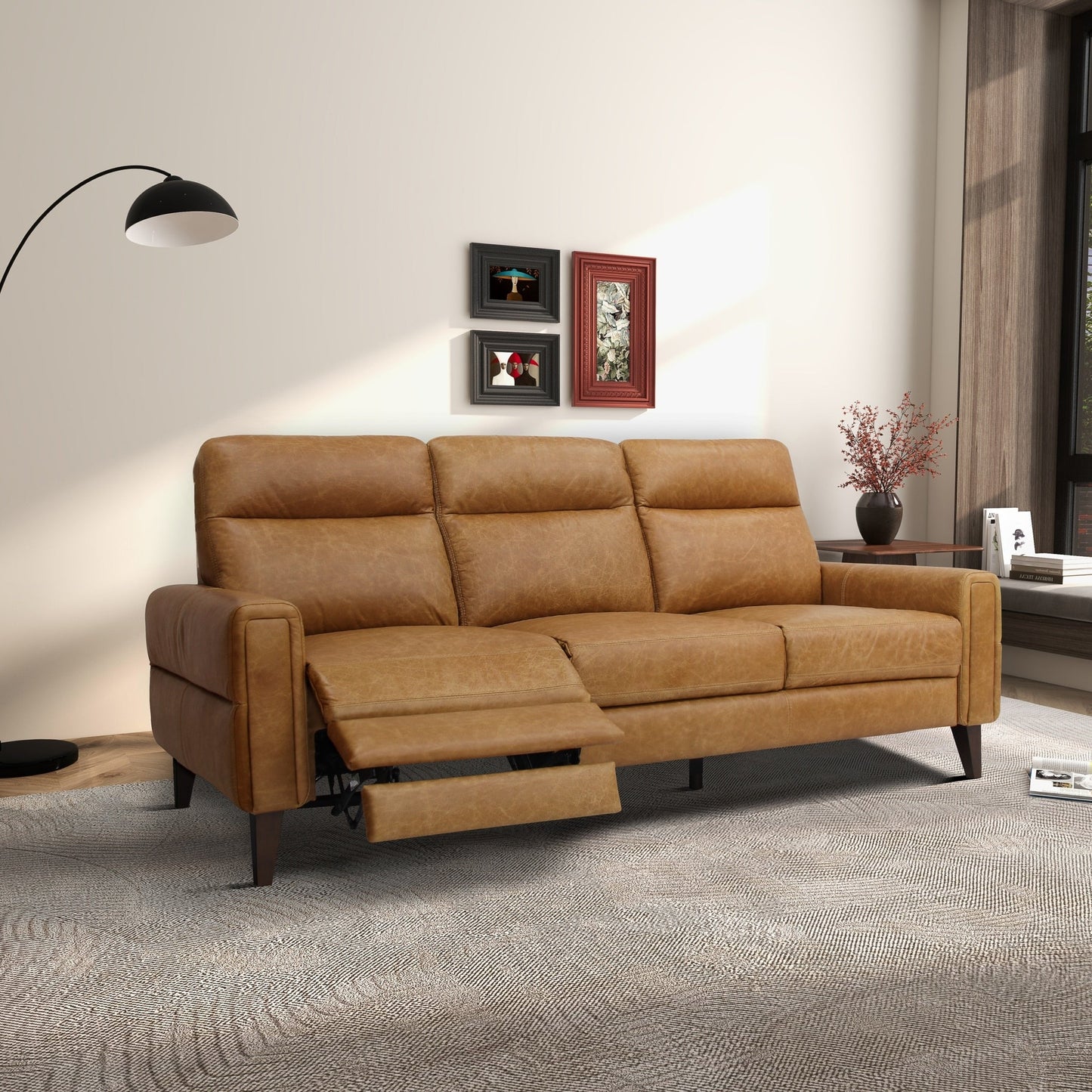Canapé inclinable en cuir véritable à dossier serré Nimbus, style Mid-Century Modern