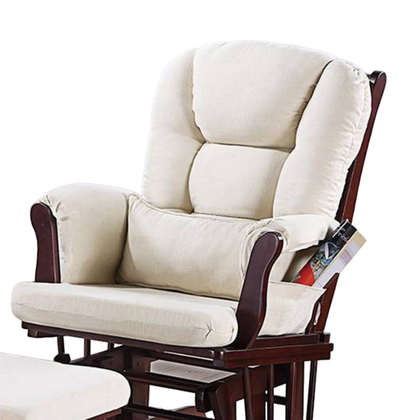 Fauteuil inclinable manuel Noni Glider avec ottoman, bois brun, carré beige