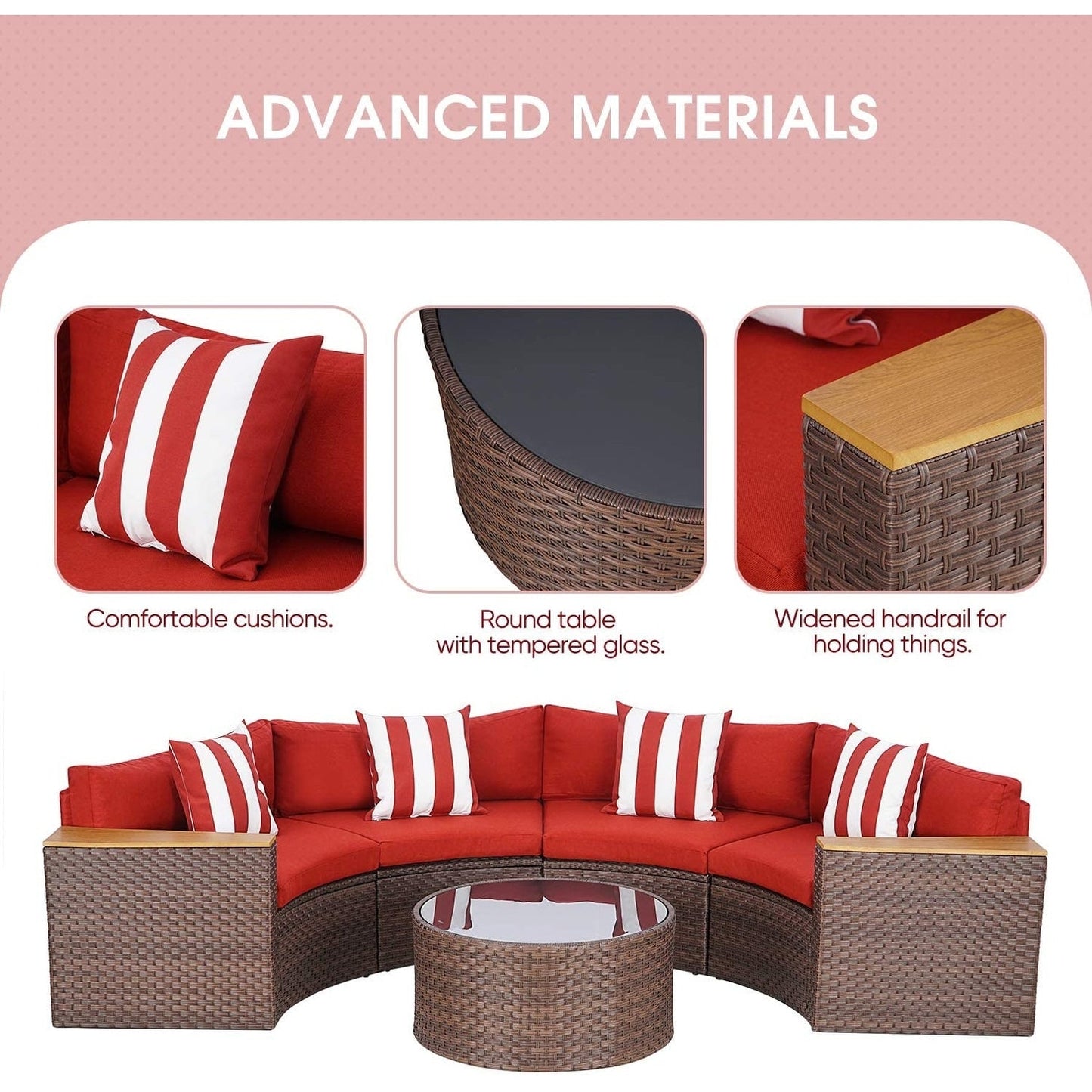 Ensemble de canapé sectionnel incurvé demi-lune demi-rond en rotin et osier Nuon Outdoor Patio Furniture 5 pièces par Havenside Home