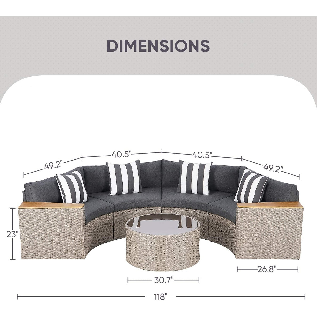 Ensemble de canapé sectionnel incurvé demi-lune demi-rond en rotin et osier Nuon Outdoor Patio Furniture 5 pièces par Havenside Home