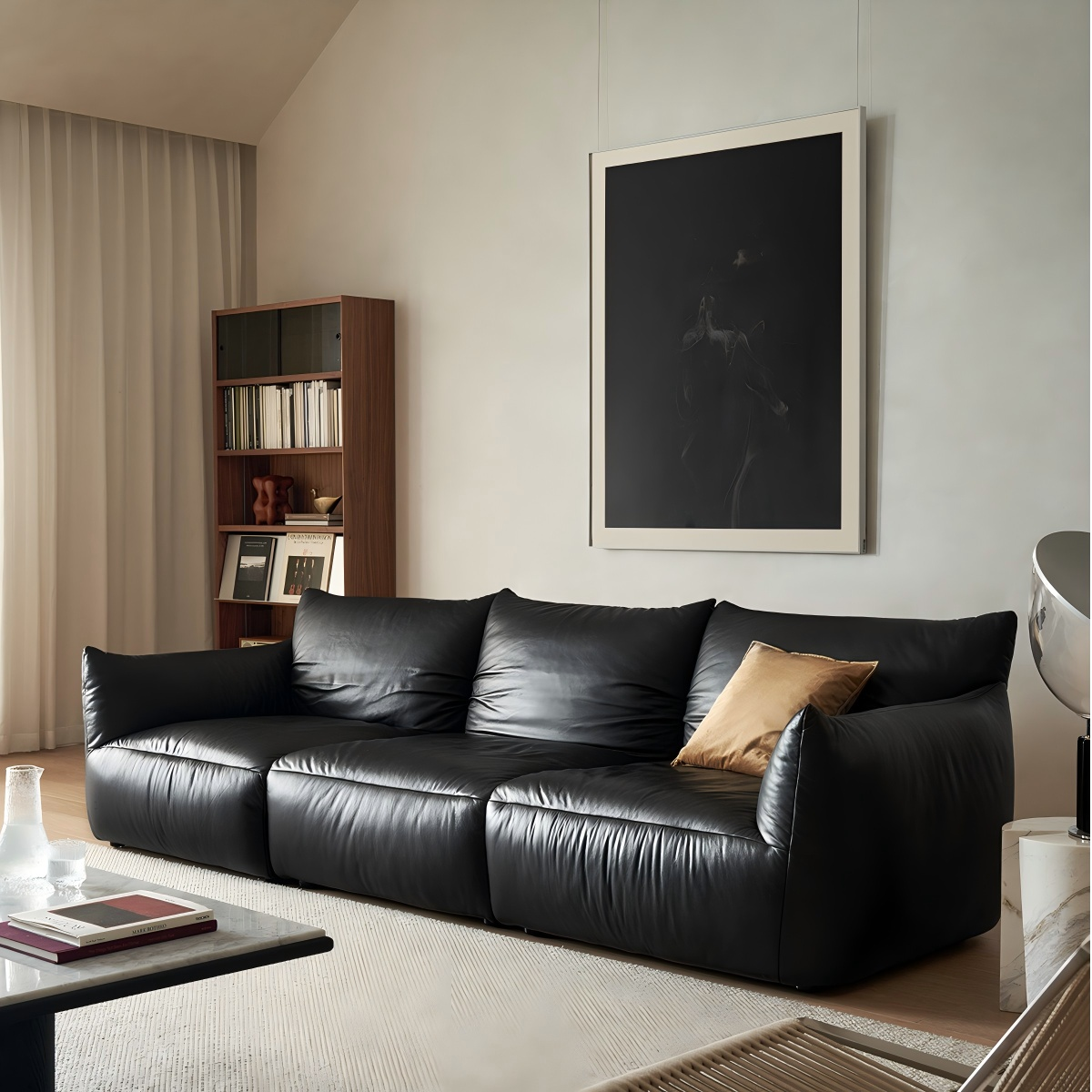 Croissant Noir Top Grain Leather Sofa