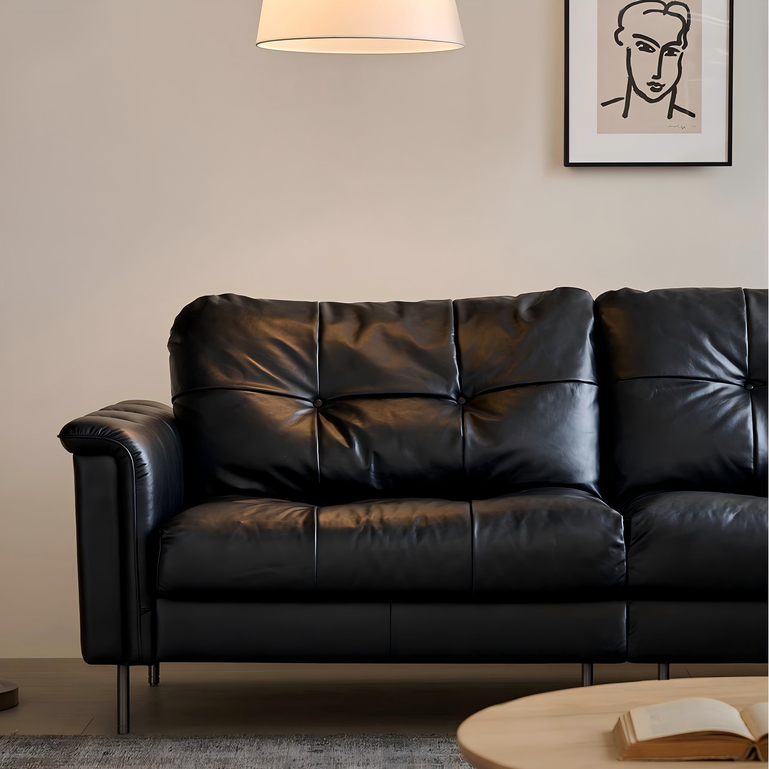 Baroque Tufted Black Leather Sofa