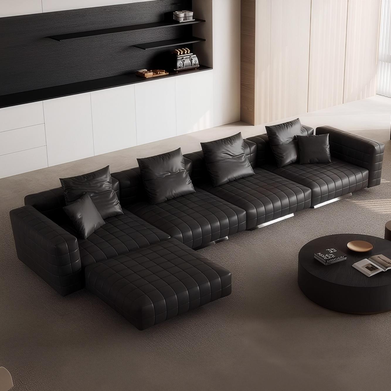 Canapé Matrix en cuir pleine fleur avec pouf