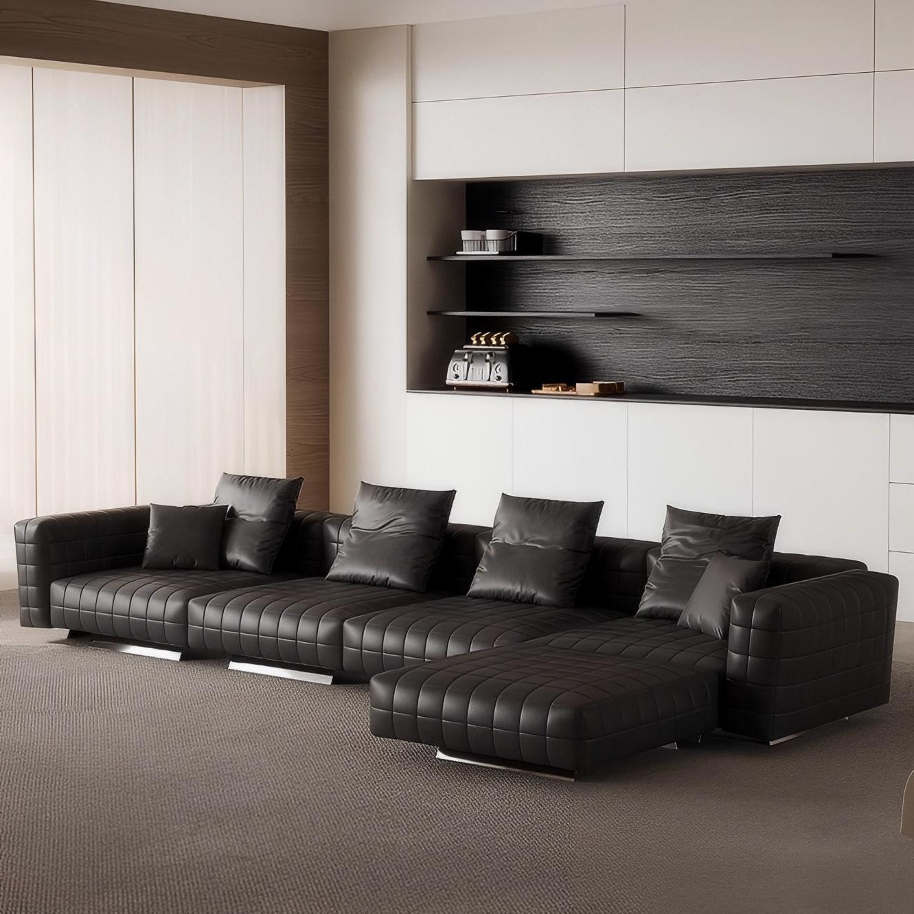 Canapé Matrix en cuir pleine fleur avec pouf