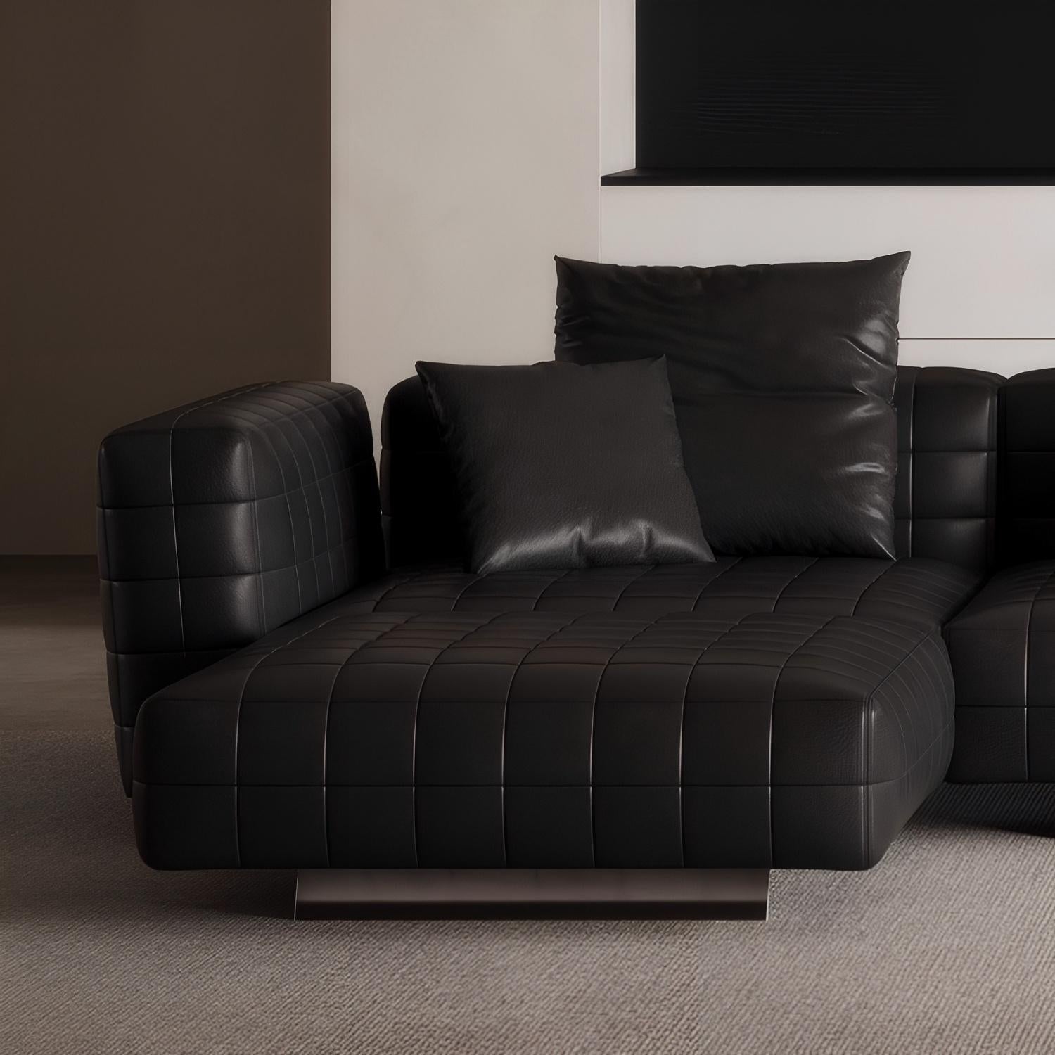 Canapé Matrix en cuir pleine fleur avec pouf