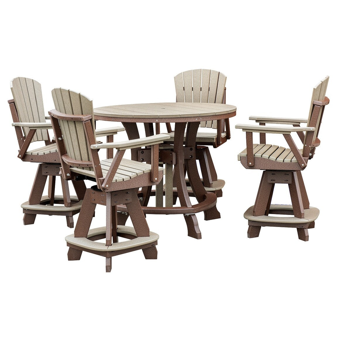 Ensemble de salle à manger rond OS Home and Office, cinq pièces, hauteur comptoir, en bois Weatherwood, sur une base brun Tudor