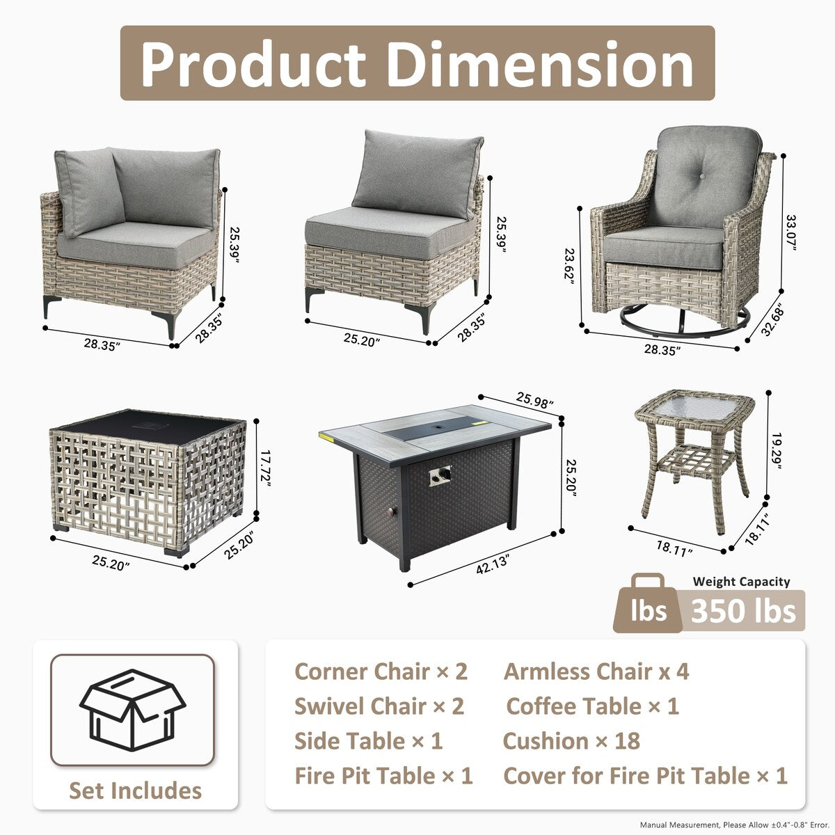 Ensemble de 11 chaises pivotantes d'extérieur en osier OVIOS avec table basse et foyer à énergie solaire