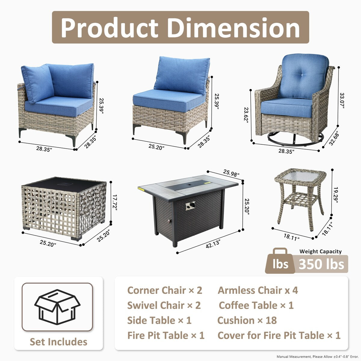 Ensemble de 11 chaises pivotantes d'extérieur en osier OVIOS avec table basse et foyer à énergie solaire