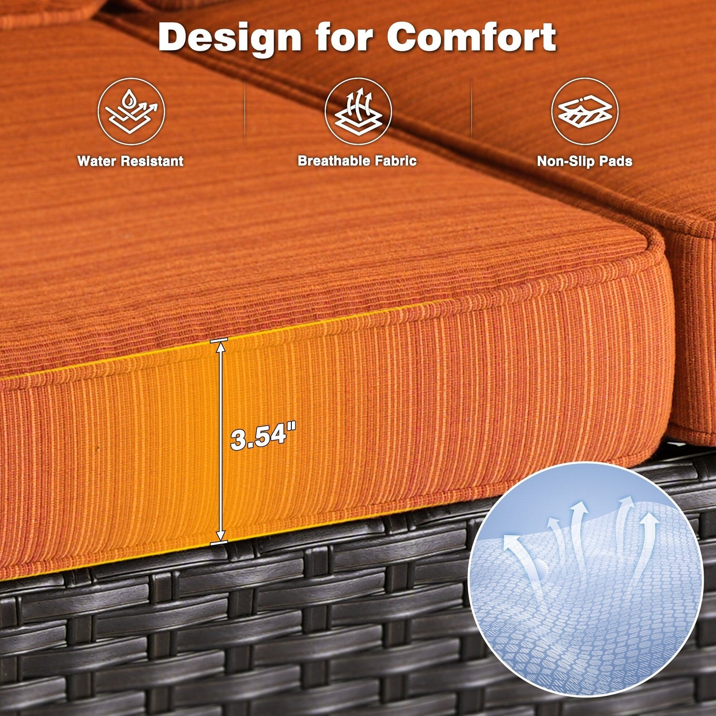 Canapé de patio 3 pièces en osier OVIOS avec poufs
