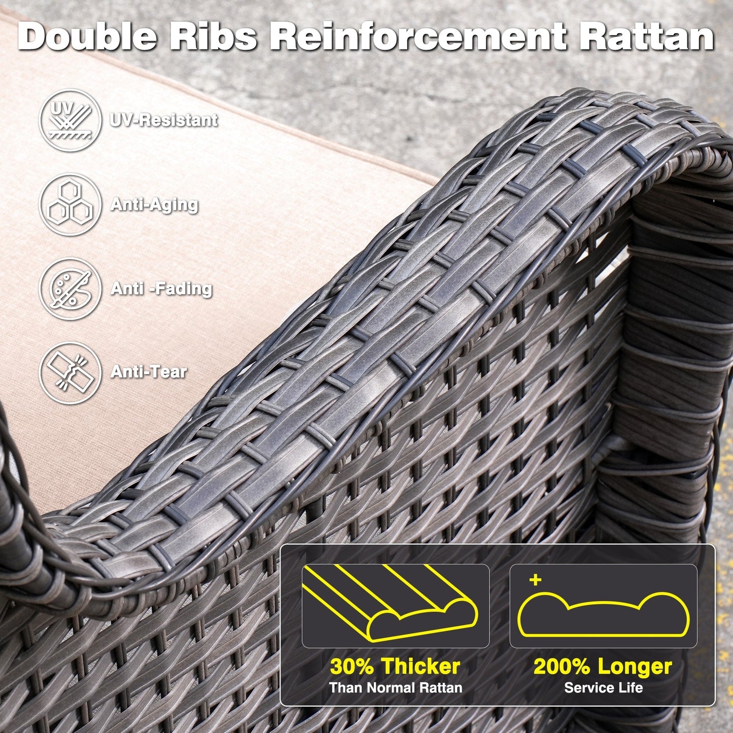 Ensemble de 3 chaises pivotantes en osier pour patio OVIOS