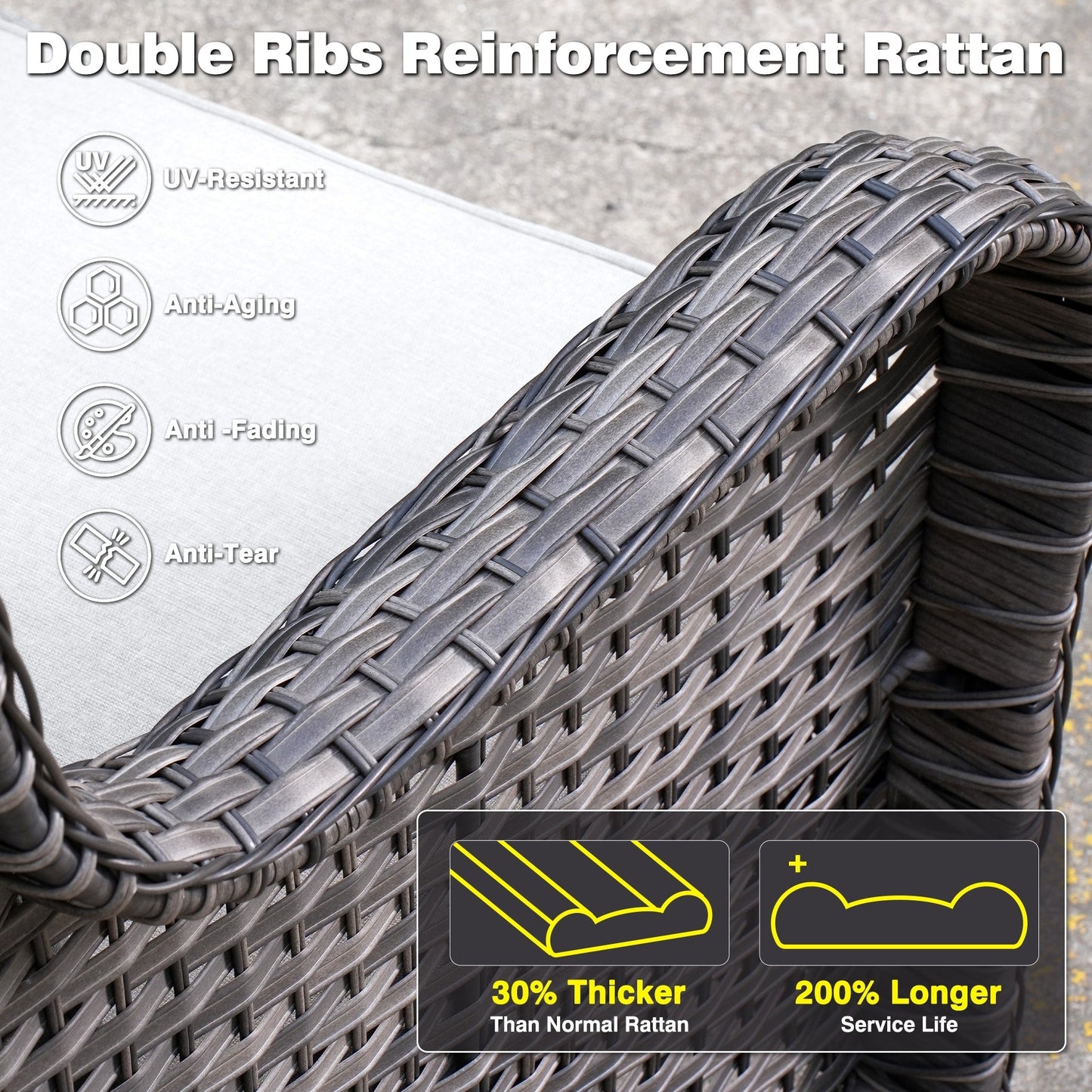 Ensemble de 3 chaises pivotantes en osier pour patio OVIOS