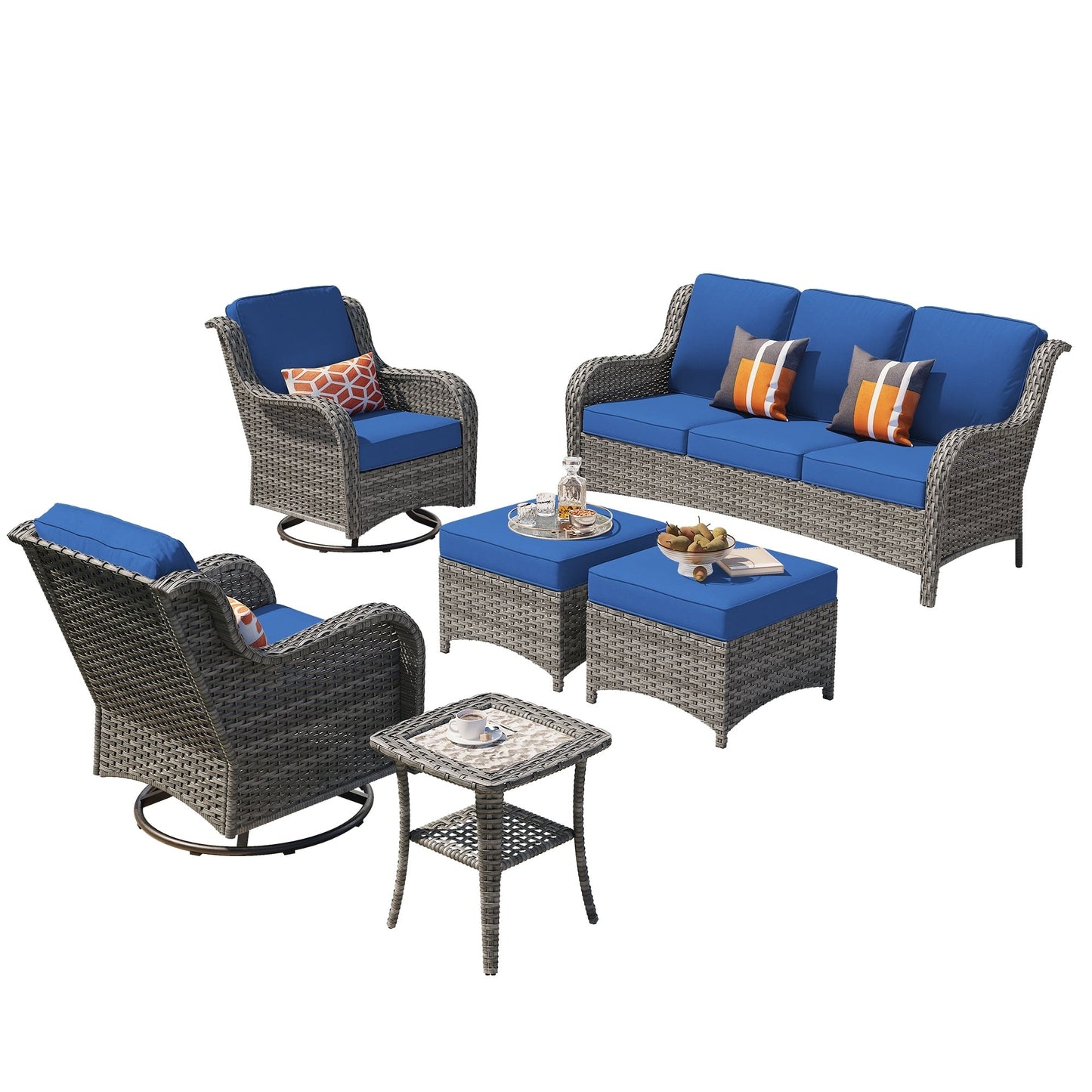 Ensemble de conversation en osier OVIOS 6 pièces avec chaises pivotantes