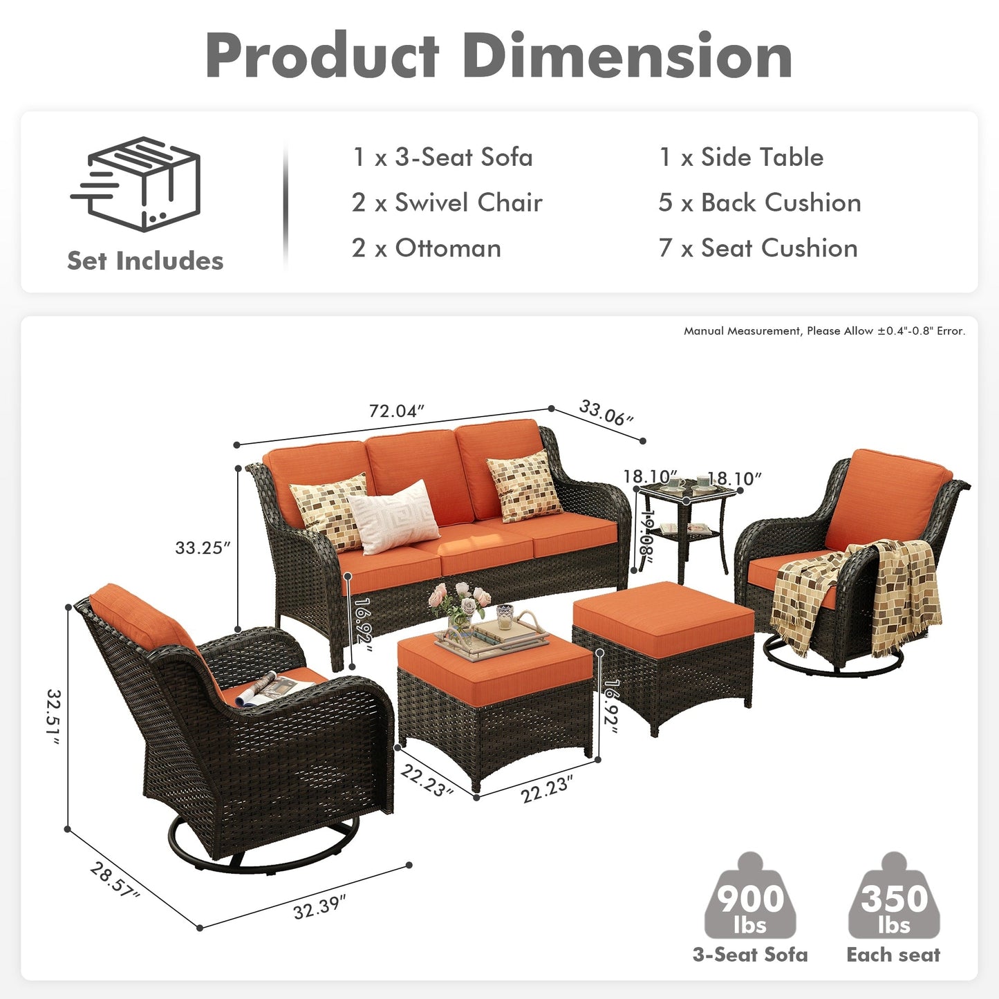 Ensemble de conversation en osier OVIOS 6 pièces avec chaises pivotantes