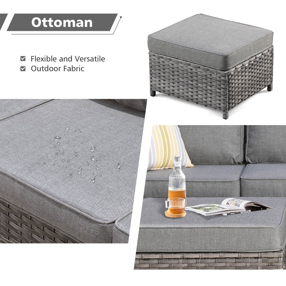 Ensemble de canapés de patio OVIOS 6 pièces en osier avec chaises berçantes pivotantes