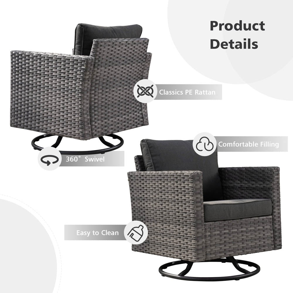 Ensemble de canapés de patio OVIOS 6 pièces en osier avec chaises berçantes pivotantes