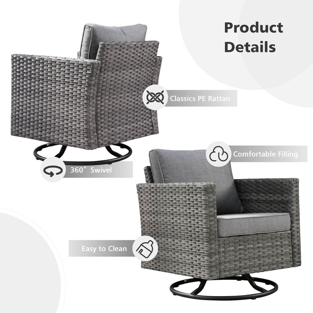 Ensemble de canapés de patio OVIOS 6 pièces en osier avec chaises berçantes pivotantes