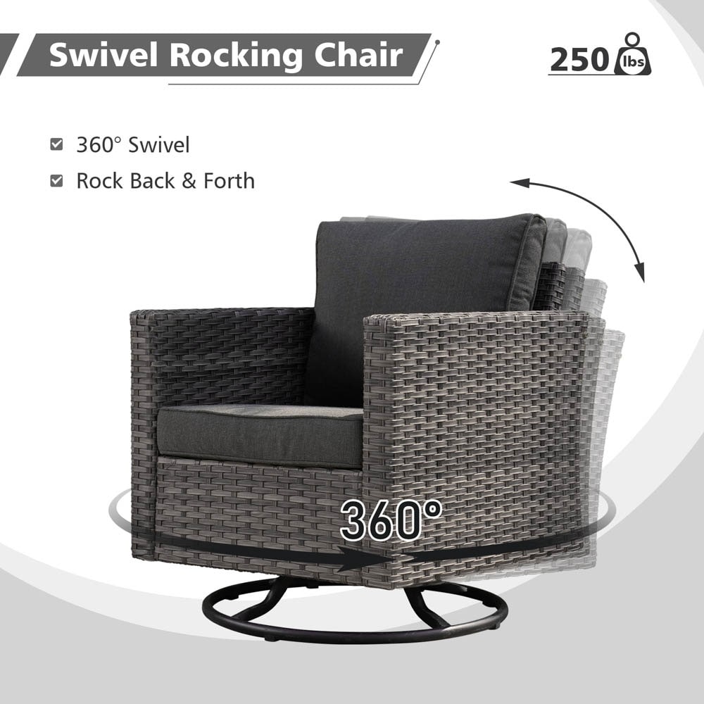 Ensemble de canapés de patio OVIOS 6 pièces en osier avec chaises berçantes pivotantes