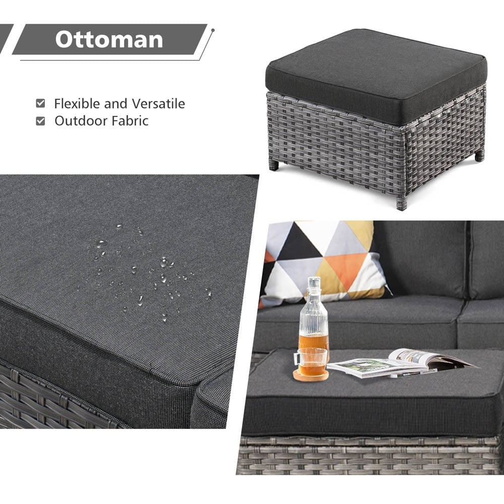 Ensemble de canapés de patio OVIOS 6 pièces en osier avec chaises berçantes pivotantes