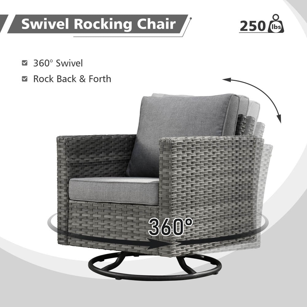 Ensemble de canapés de patio OVIOS 6 pièces en osier avec chaises berçantes pivotantes