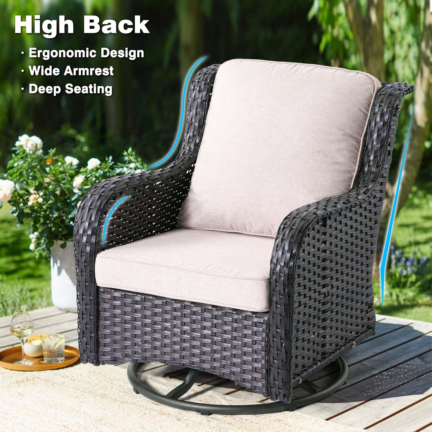 Ensemble de 8 chaises pivotantes en osier pour patio OVIOS