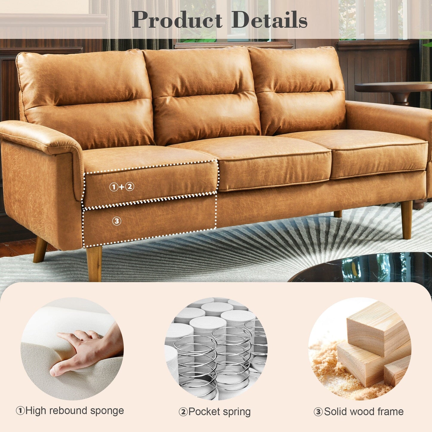 Canapé d'intérieur OVIOS avec coussin moelleux et pieds en bois