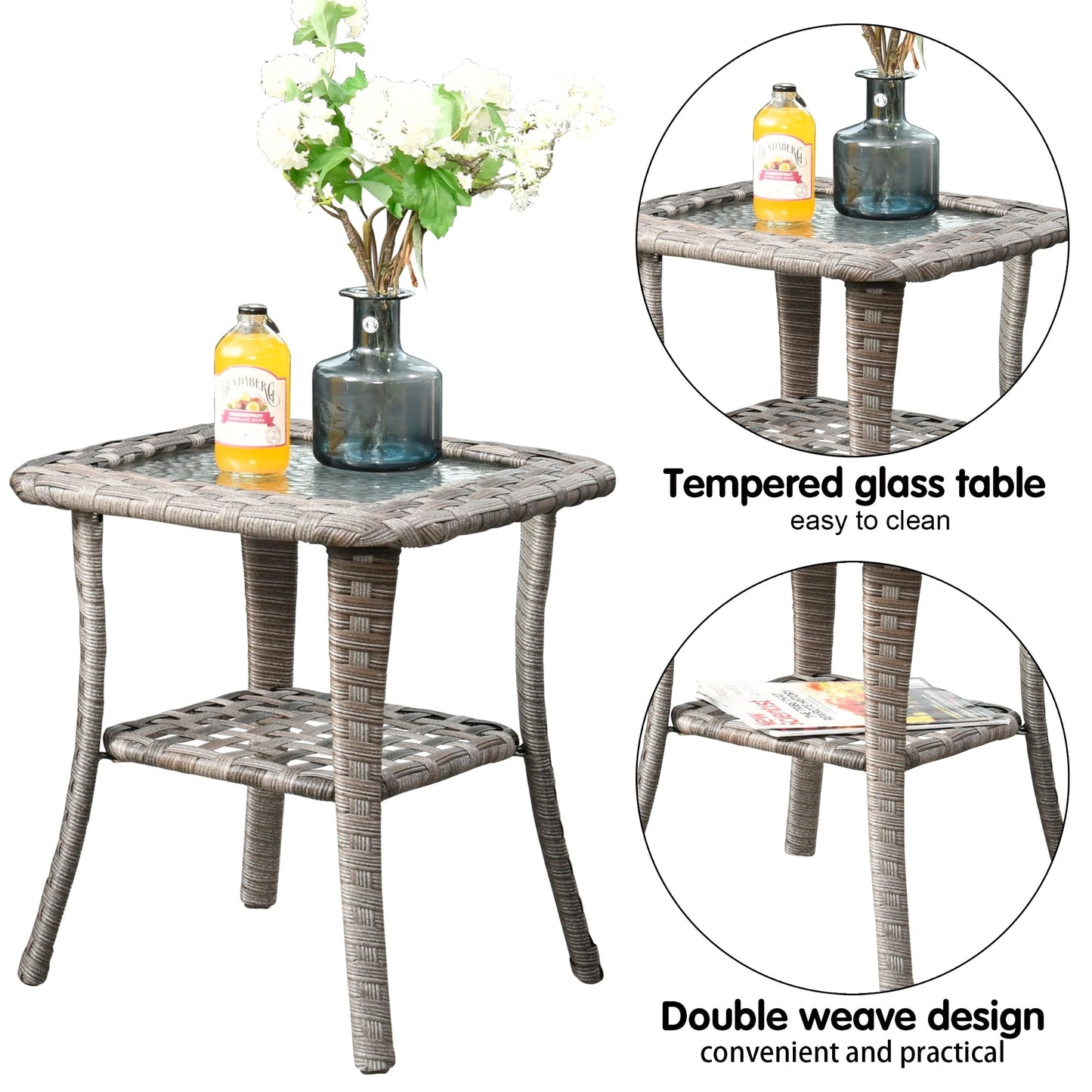 Ensemble de 9 chaises pivotantes à bascule en osier pour patio OVIOS avec tables à plateau en verre