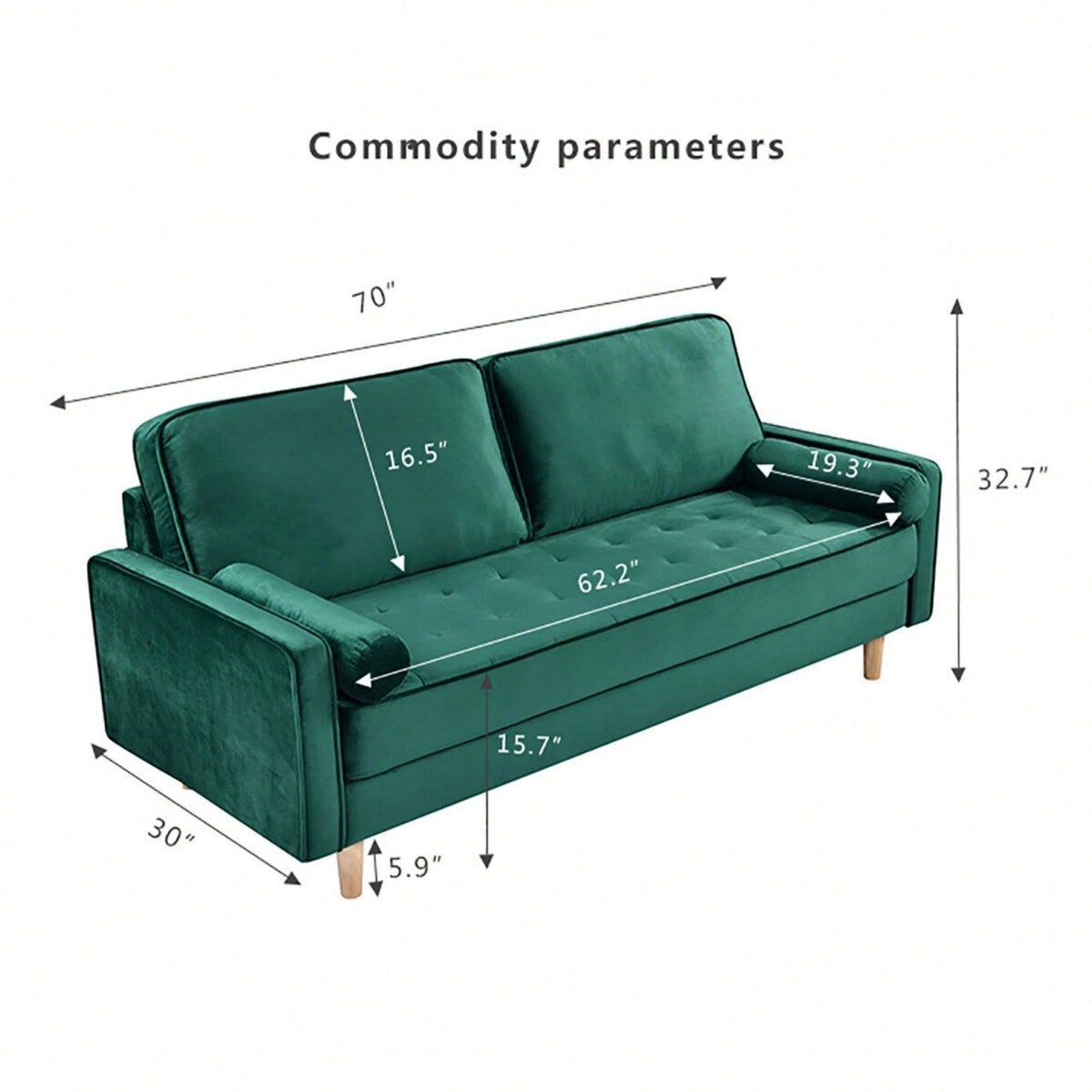 Canapé causeuse en velours Oaks Aura, choix multicolore, simple et compact, style rétro américain à rangées droites