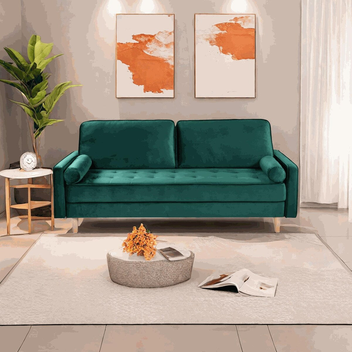 Canapé causeuse en velours Oaks Aura, choix multicolore, simple et compact, style rétro américain à rangées droites
