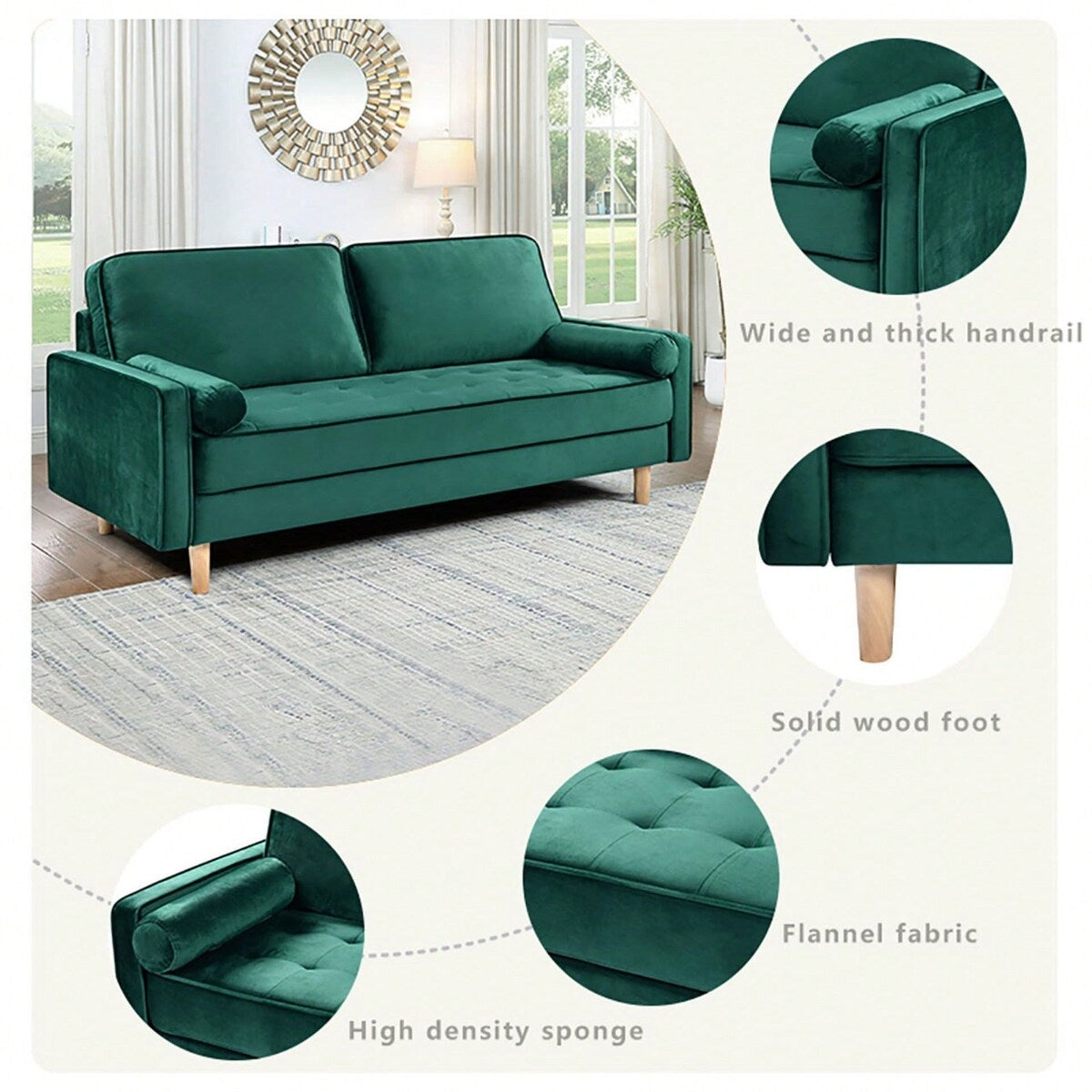 Canapé causeuse en velours Oaks Aura, choix multicolore, simple et compact, style rétro américain à rangées droites