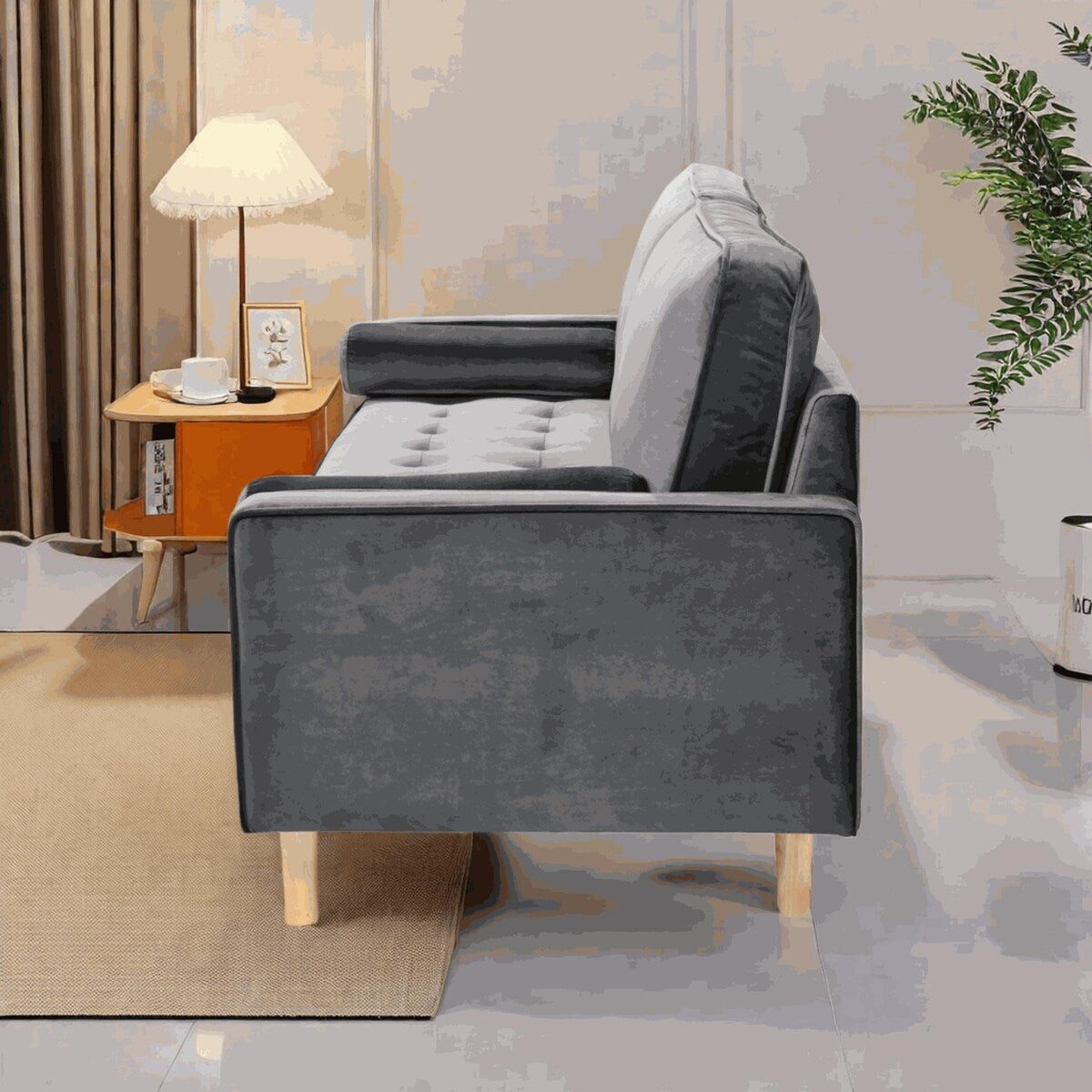 Canapé causeuse en velours Oaks Aura, choix multicolore, simple et compact, style rétro américain à rangées droites