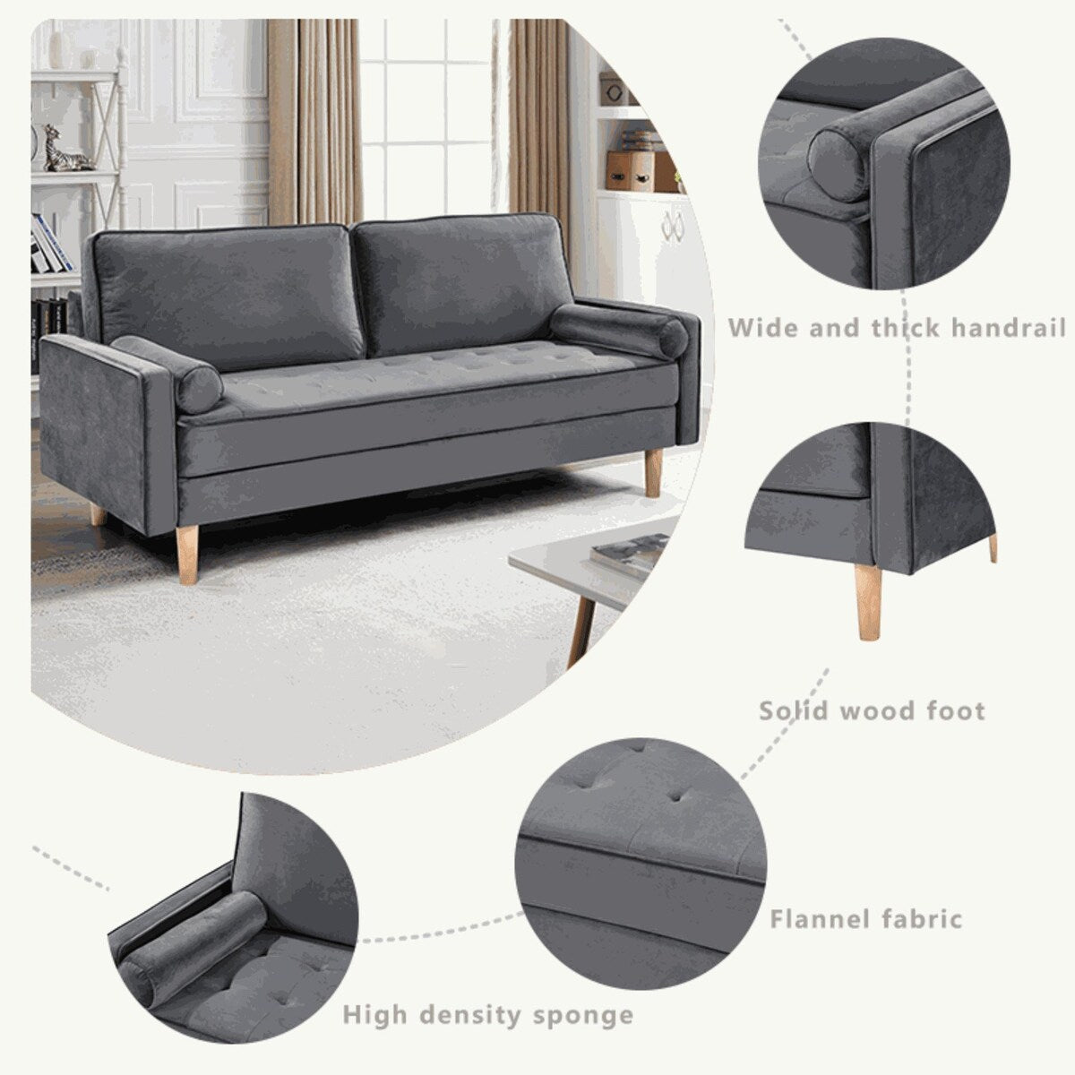 Canapé causeuse en velours Oaks Aura, choix multicolore, simple et compact, style rétro américain à rangées droites