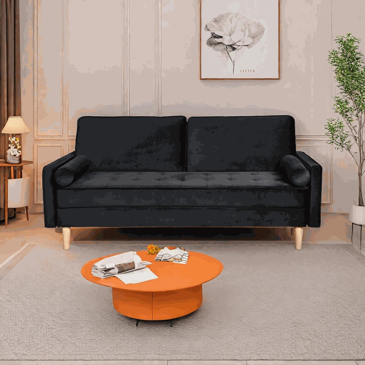 Canapé causeuse en velours Oaks Aura, choix multicolore, simple et compact, style rétro américain à rangées droites