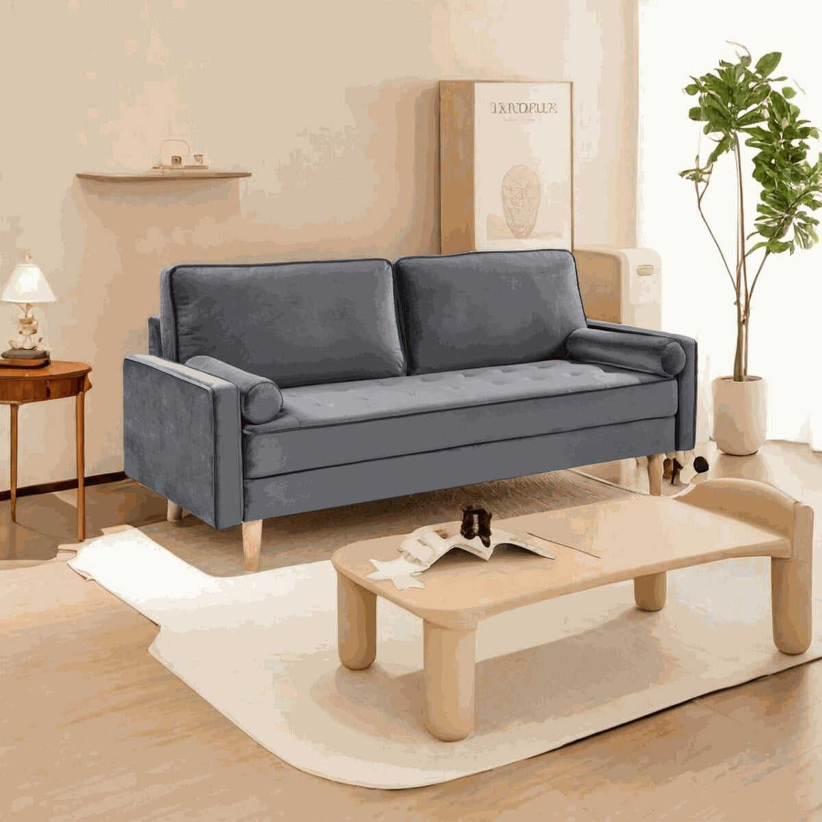 Canapé causeuse en velours Oaks Aura, choix multicolore, simple et compact, style rétro américain à rangées droites