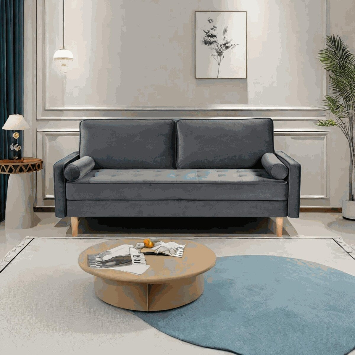 Canapé causeuse en velours Oaks Aura, choix multicolore, simple et compact, style rétro américain à rangées droites