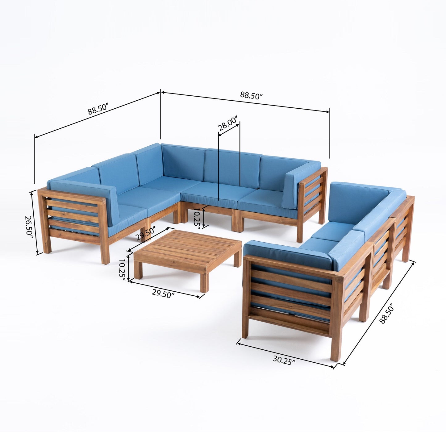 Ensemble de canapés d'extérieur Oana 9 pièces en bois d'acacia avec table basse par Christopher Knight Home