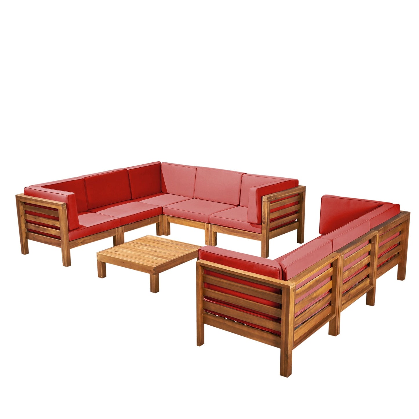 Ensemble de canapés d'extérieur Oana 9 pièces en bois d'acacia avec table basse par Christopher Knight Home