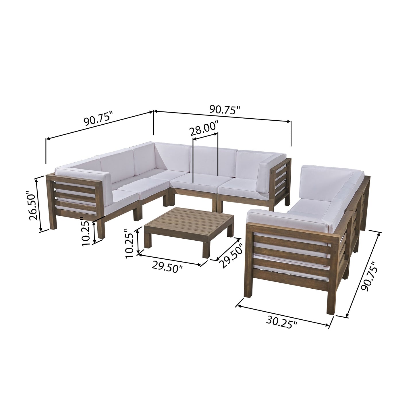 Ensemble de canapés d'extérieur Oana 9 pièces en bois d'acacia avec table basse par Christopher Knight Home