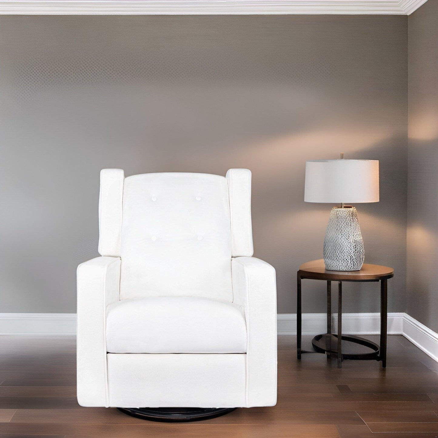 Fauteuil inclinable pivotant Octavia en microfibre et bois massif, pour salon et chambre à coucher