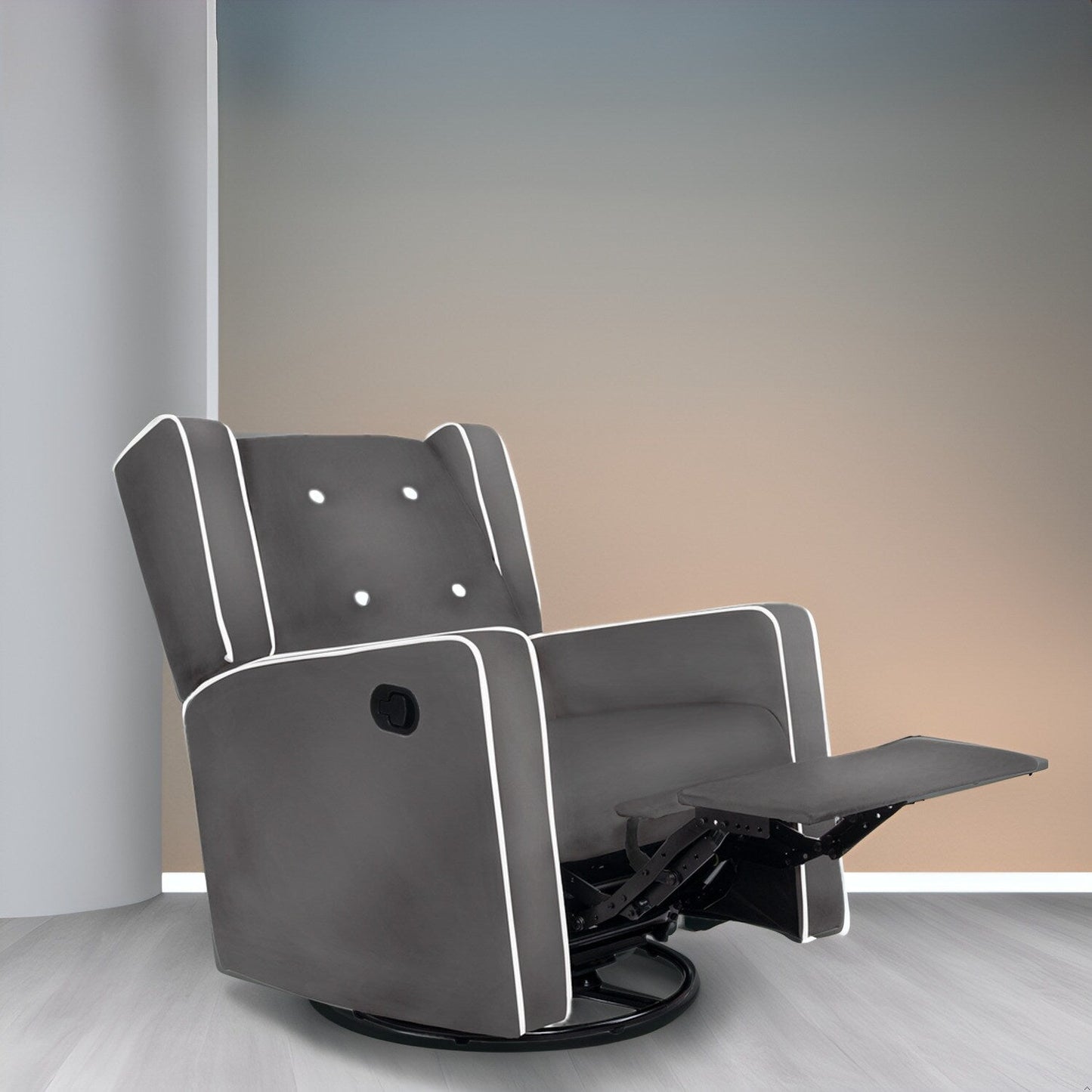 Fauteuil inclinable pivotant Octavia en microfibre et bois massif, pour salon et chambre à coucher