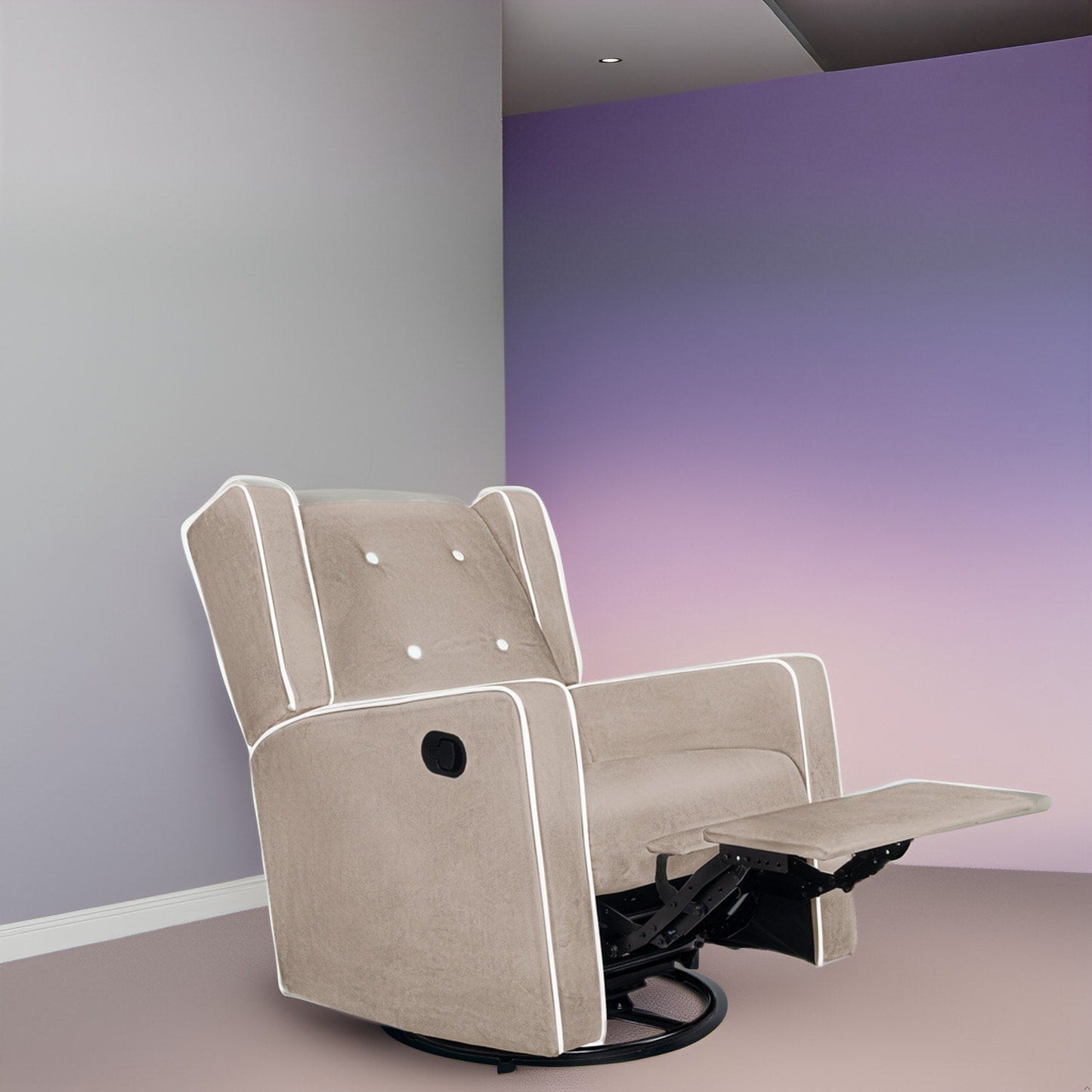 Fauteuil inclinable pivotant Octavia en microfibre et bois massif, pour salon et chambre à coucher