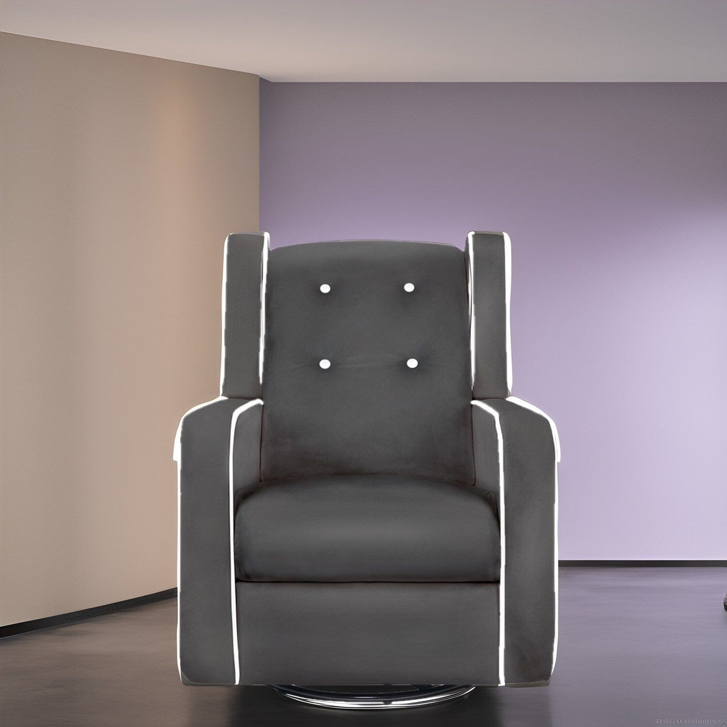 Fauteuil inclinable pivotant Octavia en microfibre et bois massif, pour salon et chambre à coucher