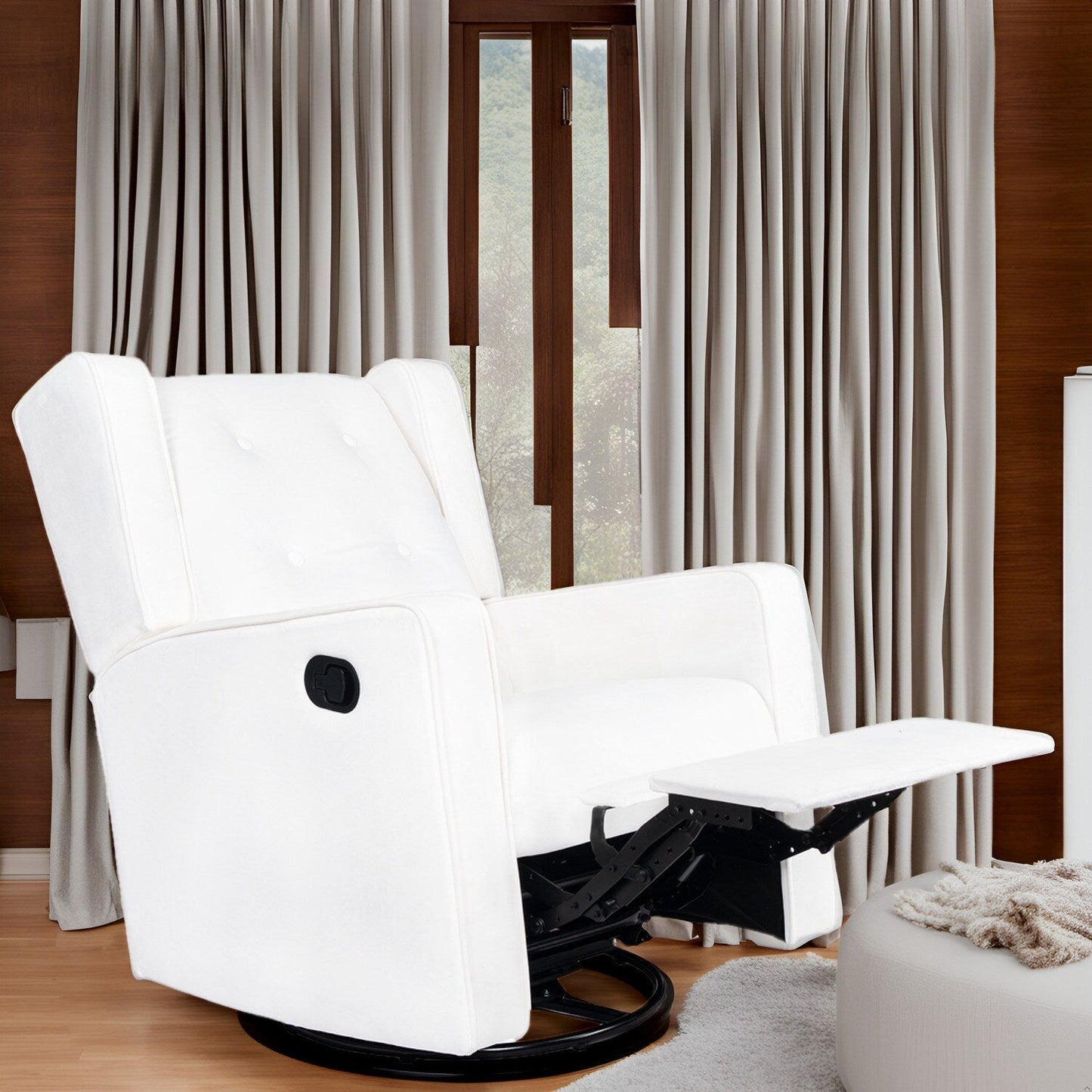 Fauteuil inclinable pivotant Octavia en microfibre et bois massif, pour salon et chambre à coucher
