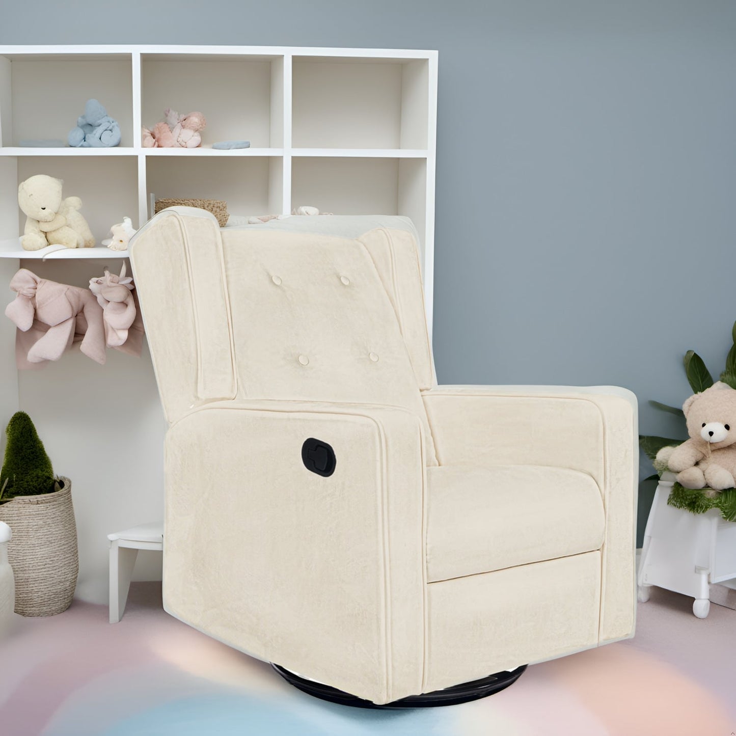Fauteuil inclinable pivotant Octavia en microfibre et bois massif, pour salon et chambre à coucher